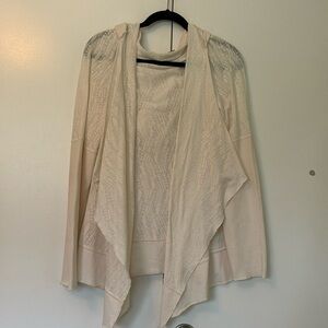 Prana Womens Cardigan XLarge White Graceful Wrap Sweater Hooded Open